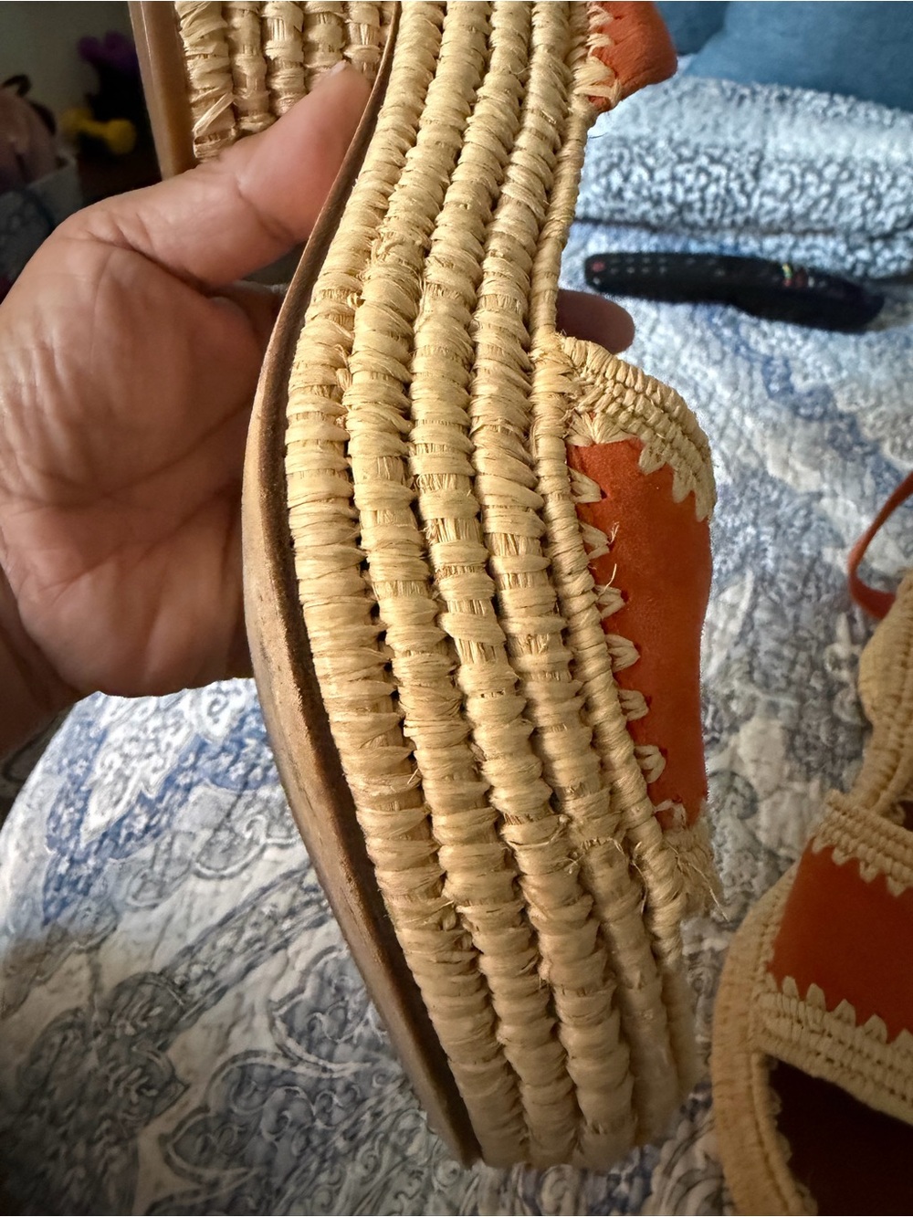 Tory Burch Orange Suede Espadrille Wedge Sandals with Ankle Strap - Picture 14 of 16